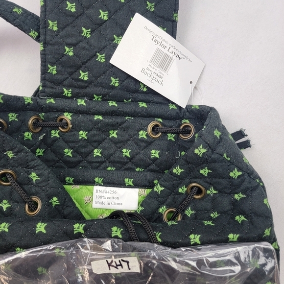 NWT Taylor Layne quilted black and green backpack - Picture 6 of 6